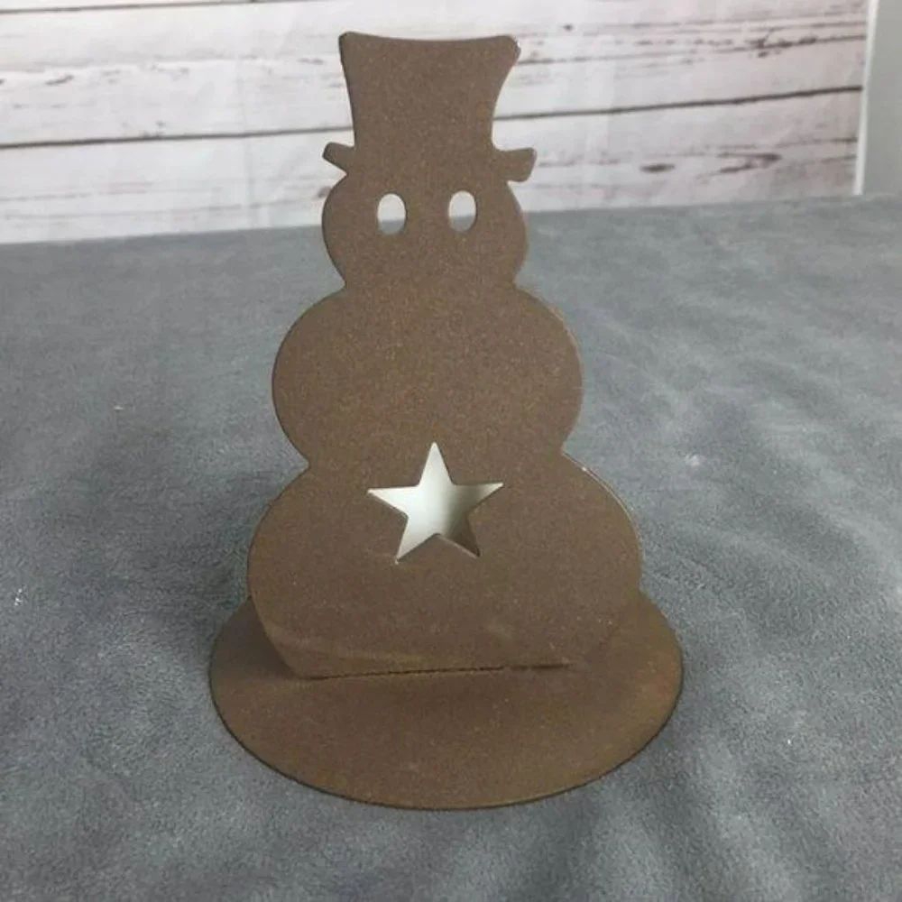 Vintage Primitive‎ Tin Star Snowman With Candle Tabletop Christmas Decoration